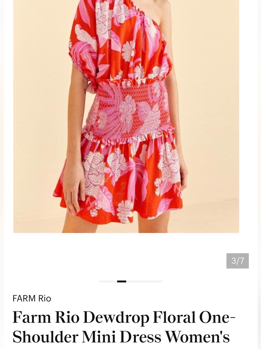 Farm Rio One-Shoulder Floral Mini Dress - Red & Pink